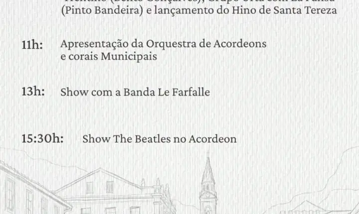 A história, a cultura e as tradições de Santa Tereza ganham vida na 2ª Festa do Patrimônio Histórico!