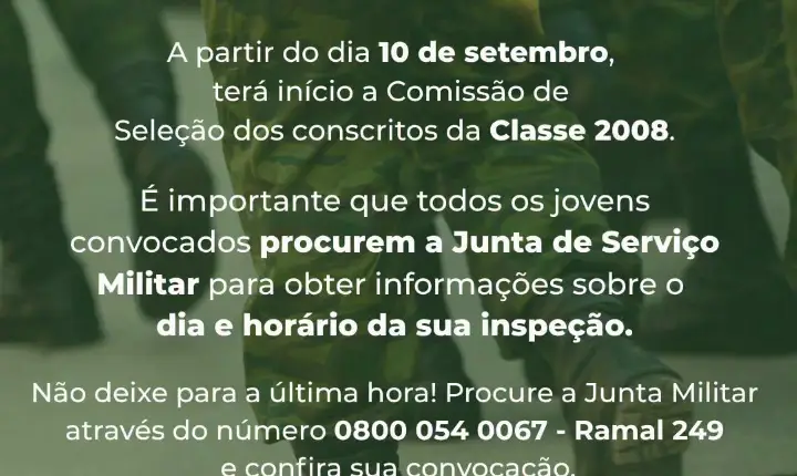 COMUNICADO IMPORTANTE: Atenção, jovens da Classe 2008!