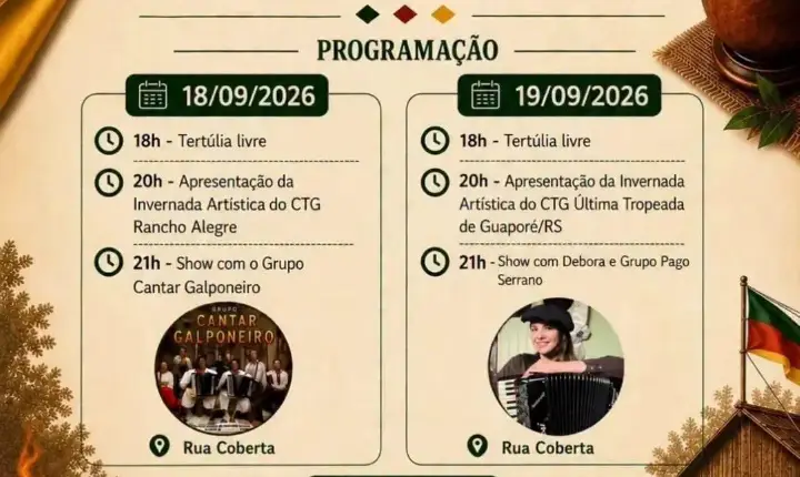 De 18 a 20 de setembro, a tradição gaúcha toma conta de Vista Alegre do Prata!