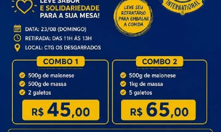 Lions Clube de Guaporé promove Pague e Leve Solidário no dia 23 de agosto