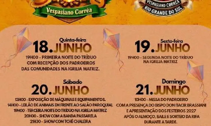 Vem aí a Festa de São João Batista de Vespasiano Corrêa!