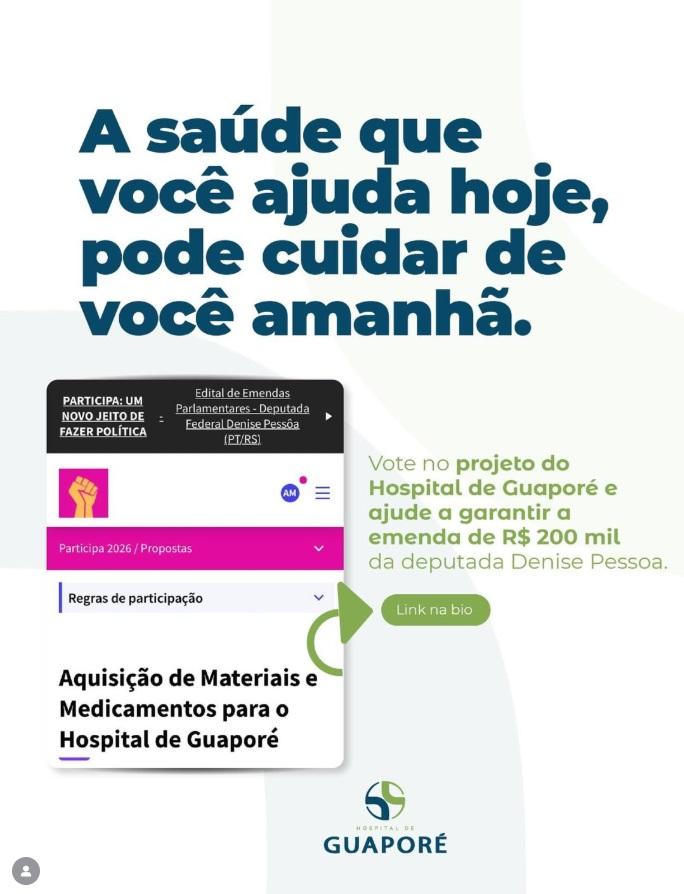 Vote no projeto do Hospital de Guaporé e ajude a garantir a emenda de R$ 200 mil