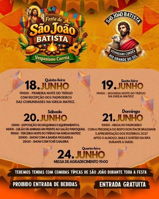 Vem aí a Festa de São João Batista de Vespasiano Corrêa!