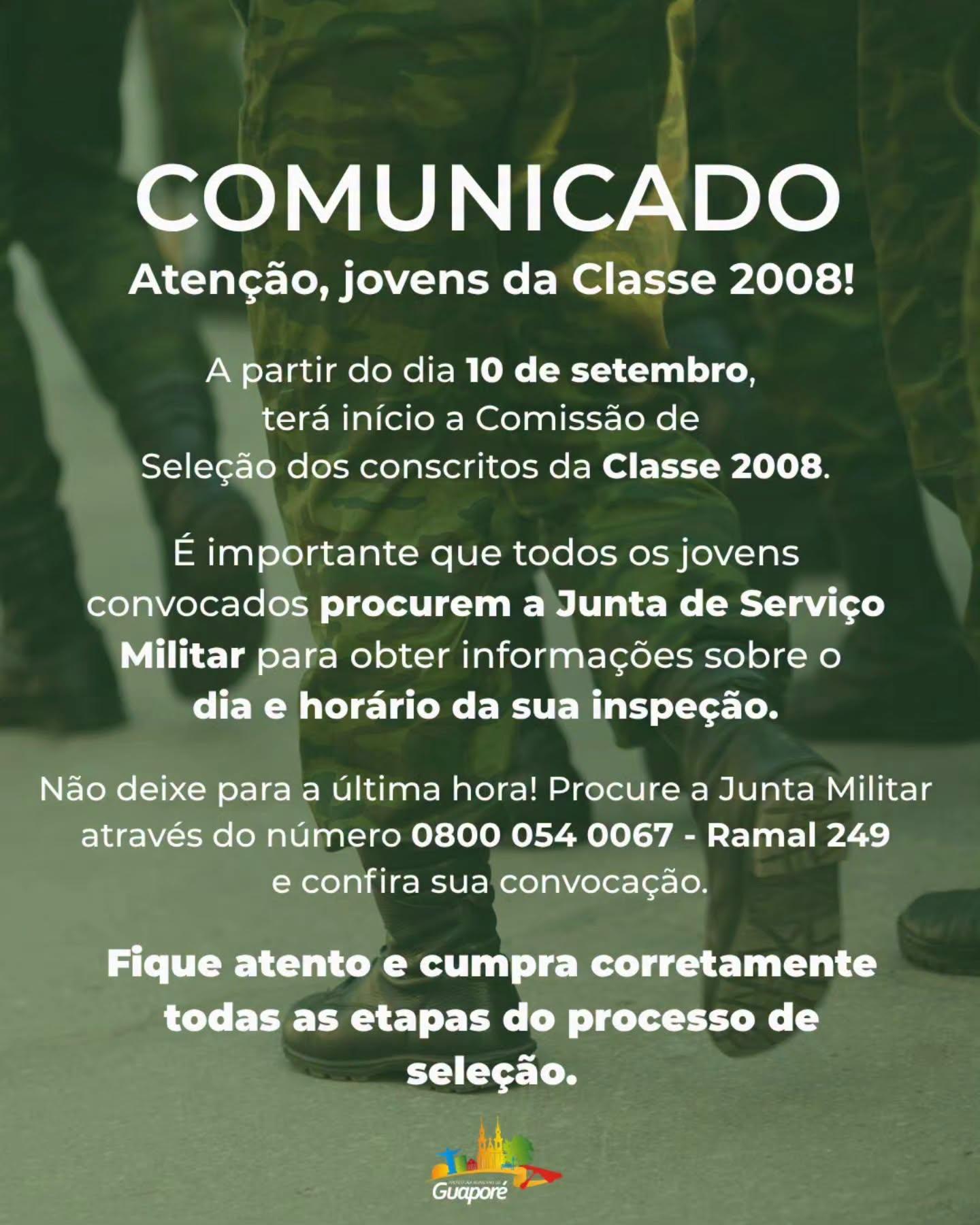 COMUNICADO IMPORTANTE: Atenção, jovens da Classe 2008!
