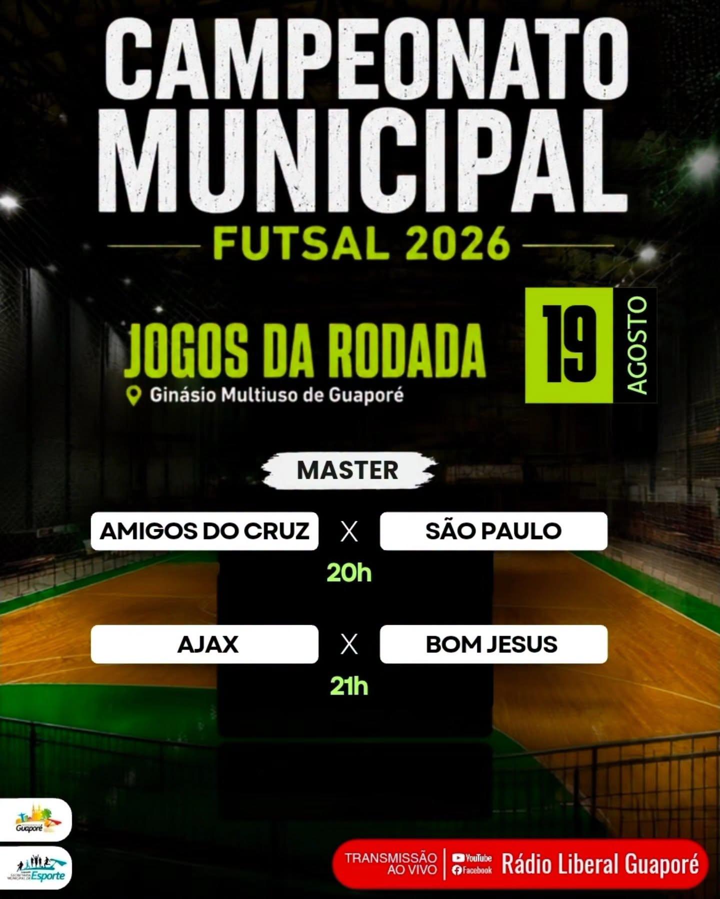 Hoje tem Categoria MASTER no Campeonato Municipal de Futsal de Guaporé!!