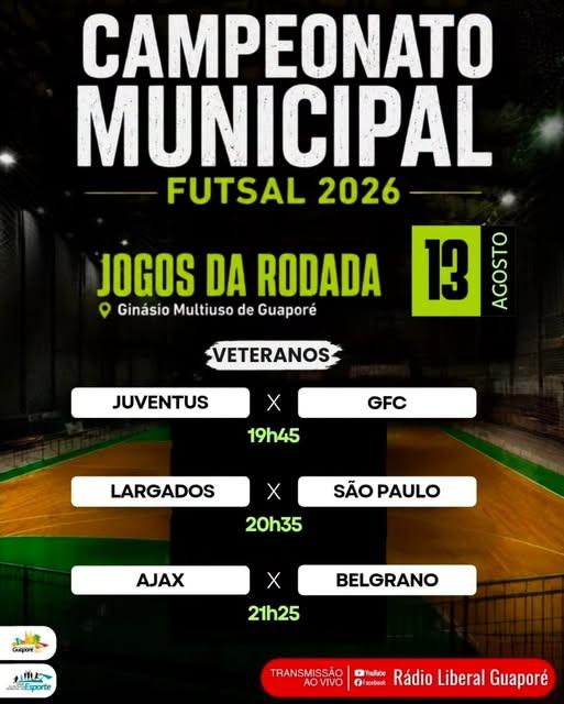 Quinta é dia de VETERANOS no Campeonato Municipal de Futsal de Guaporé!!