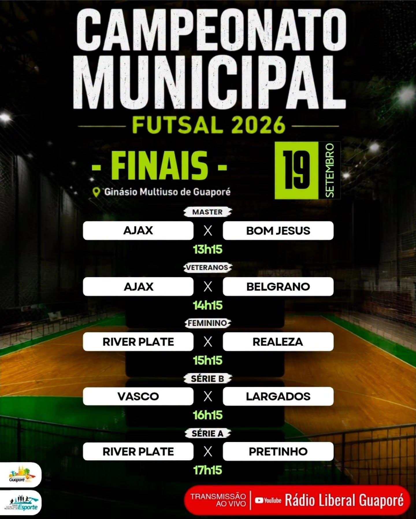Amanhã tem as FINAIS do Campeonato Municipal de Futsal de Guaporé!