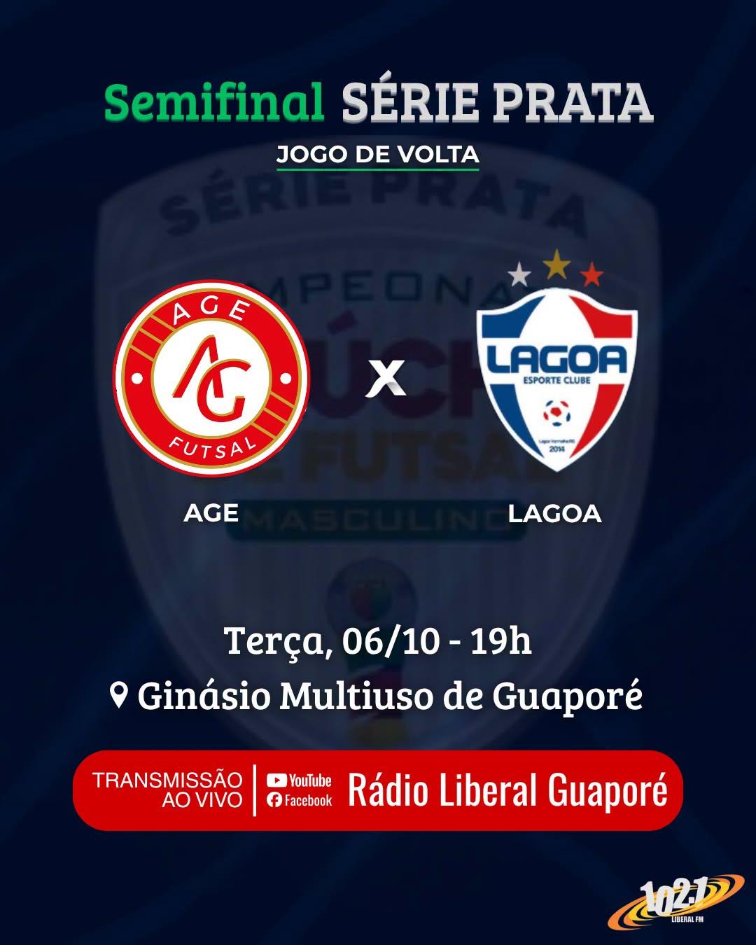 manhã, às 19h, a AGE entra em quadra para enfrentar o Lagoa pela semifinal da Série Prata de Futsal.